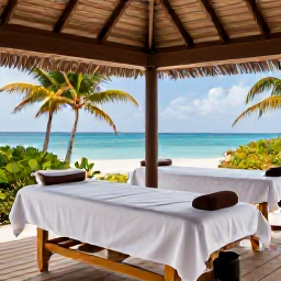 Caribbean Holidays, Aruba Spa Breaks, Peaceful open-air spa pavilion with massage beds, palms and ocean views in Aruba