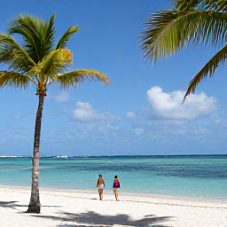 Caribbean Holidays, Aruba Spa Breaks, White sandy Palm Beach in Aruba with calm turquoise water, swaying palms and a couple walking beside the sea