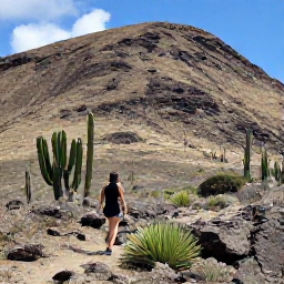 Caribbean Holidays, Aruba Walking Holidays, A hiker walking through Arikok National Park among cacti, desert plants and rocky hills