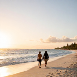 Caribbean Holidays, Aruba Walking Holidays, A peaceful walker following a sandy beach at sunrise near Eagle Beach in Aruba