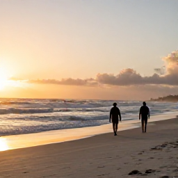 Caribbean Holidays, Aruba Walking Holidays, A quiet Aruba beach at sunrise with walkers, gentle waves and warm golden light
