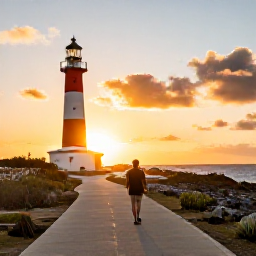Caribbean Holidays, Aruba Walking Holidays, A traveller enjoying a sunset walking route near California Lighthouse in Aruba, with golden light over the coastline