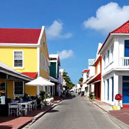Caribbean Holidays, Aruba Walking Holidays, Colourful Oranjestad street with Dutch Caribbean architecture, caf&eacute;s and visitors exploring on foot