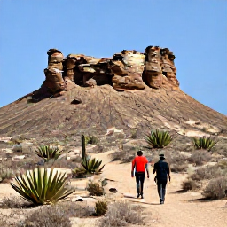 Caribbean Holidays, Aruba Walking Holidays, Hikers walking through rugged Aruban desert landscape with cacti and dramatic rock formations