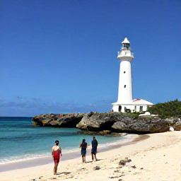 Caribbean Holidays, Aruba Walking Holidays, Walkers exploring a quiet sandy beach and rocky coastline near Aruba's California Lighthouse under a clear blue sky