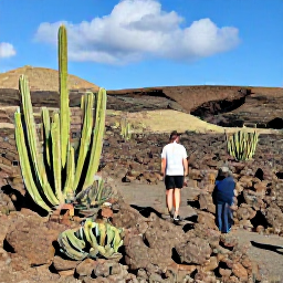 Caribbean Holidays, Aruba Walking Holidays, Walkers exploring the dramatic Arikok National Park landscape in Aruba, with cacti, volcanic rocks and distant hills