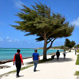 Caribbean Holidays, Aruba Walking Holidays, Walkers following a coastal path beside turquoise water and wind-shaped divi-divi trees in Aruba