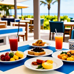 Caribbean Holidays, Aruba Wellness Break, Colourful healthy breakfast in an open-air Aruban restaurant with fresh fruit, locally inspired dishes and a relaxed tropical setting