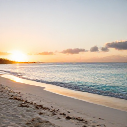 Caribbean Holidays, Aruba Wellness January, A calm Aruba beach at sunrise in January, with soft golden light, turquoise sea and a quiet stretch of white sand