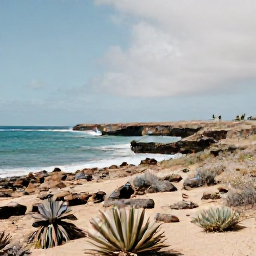 Caribbean Holidays, Aruba Wellness June, Quiet natural landscape in Aruba with rugged coastline, desert plants and a visitor walking near Arikok National Park