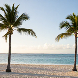 Caribbean Holidays, Aruba Wellness June, Relaxing beach scene in Aruba in June, calm turquoise sea, white sand, gentle morning sunlight and a few palm trees