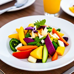 Caribbean Holidays, Aruba Wellness March, Healthy colourful meal with fresh fruit and vegetables at an outdoor restaurant in Aruba