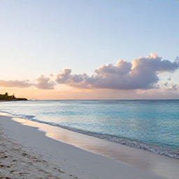 Caribbean Holidays, Aruba Wellness, Quiet white-sand beach in Aruba at sunrise, calm turquoise sea, gentle morning light and a relaxed holiday atmosphere