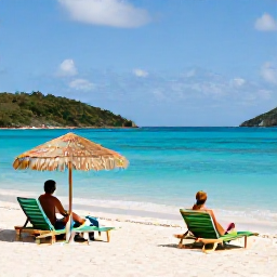 Caribbean Holidays, August Adults Only, Adults relaxing beside a quiet turquoise Caribbean sea at an adults-only resort in the United States Virgin Islands