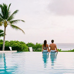 Caribbean Holidays, August Adults Only, Couple relaxing beside a quiet infinity pool at an adults-only resort in Saint Kitts, with tropical greenery and calm Caribbean light