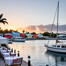 Caribbean Holidays, August Adults Only, Gustavia harbour at sunset on Saint Barth&eacute;lemy, elegant boats, colourful buildings and relaxed outdoor dining