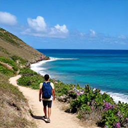 Caribbean Holidays, August Adventures, A hiker walking along a scenic coastal trail above the turquoise sea on Saint Barth&eacute;lemy