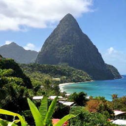Caribbean Holidays, August Adventures, A wide scenic view of Saint Lucia in August, showing the Pitons, lush green hills, tropical sea and a small boat in the distance