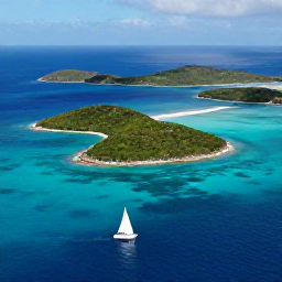 Caribbean Holidays, August Adventures, Aerial view of turquoise water, green islands and a sailing boat around the British Virgin Islands in August