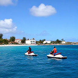 Caribbean Holidays, August Adventures, Jet ski and parasailers on the blue sea near Maho Beach in Sint Maarten, tropical August afternoon