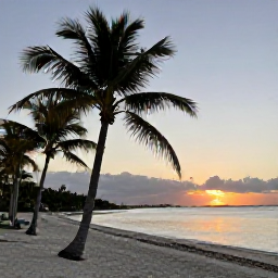 Caribbean Holidays, August Adventures, Relaxed beach scene at sunset with palm trees and calm water on Providenciales, Turks and Caicos