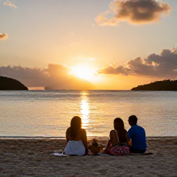 Caribbean Holidays, August Adventures, Travellers enjoying a sunset picnic beside a quiet beach on St Croix in the United States Virgin Islands