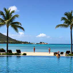 Caribbean Holidays, August All Inclusive, A relaxed beachfront all-inclusive resort in the United States Virgin Islands during August, with palm trees, calm turquoise water and guests enjoying the pool