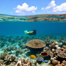 Caribbean Holidays, August All Inclusive, Clear Caribbean water and colourful tropical fish above a coral reef near Tobago, viewed by a snorkeller in bright summer light