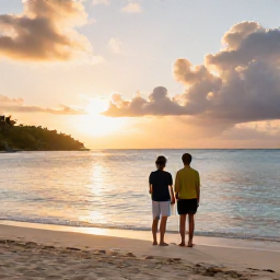 Caribbean Holidays, August All Inclusive, Couple watching the sunset from a Caribbean beach near an all-inclusive resort in the United States Virgin Islands