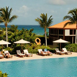 Caribbean Holidays, August All Inclusive, Guests relaxing around a stylish all-inclusive resort pool near Grace Bay, with sun loungers, tropical gardens and a calm Caribbean atmosphere