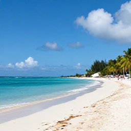 Caribbean Holidays, August All-Inclusive, Relaxed Caribbean beach scene in August, turquoise sea, white sand, palm trees and a comfortable all-inclusive resort