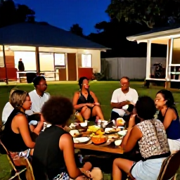 Caribbean Holidays, August Backpacking, Friendly Dominica evening gathering with local food, music and backpackers at an outdoor village setting