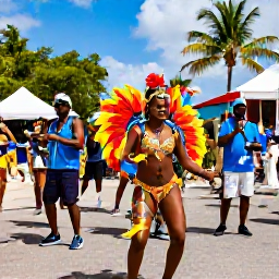 Caribbean Holidays, August Beach Holidays, A colourful August carnival celebration in Trinidad, dancers in bright costumes, lively street music and tropical surroundings