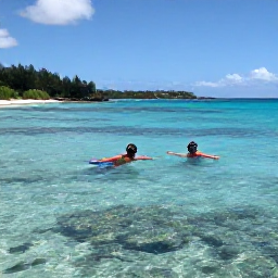 Caribbean Holidays, August Beach Holidays, A couple snorkelling in clear Caribbean water near Saint Kitts, with colourful fish, reef and a bright tropical coastline in the background
