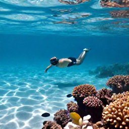 Caribbean Holidays, August Beach Holidays, A snorkeller in clear shallow water near Tobago, colourful reef fish, coral and sunlit Caribbean sea