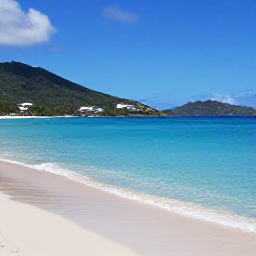 Caribbean Holidays, August Beach Holidays, A sunlit Caribbean beach in the United States Virgin Islands during August, with calm turquoise water, white sand and green hills in the background