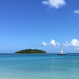 Caribbean Holidays, August Beach Holidays, Sailing boat passing green Caribbean islands near Jost Van Dyke, clear blue water and sunny tropical sky