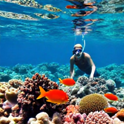 Caribbean Holidays, August Beach Holidays, Visitors snorkelling above a colourful coral reef near the Dominican Republic, clear tropical water and bright fish