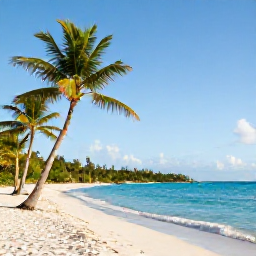 Caribbean Holidays, August Beach Holidays, White sand beach on Tortola in the British Virgin Islands, calm turquoise Caribbean Sea, palm trees, sunny August morning