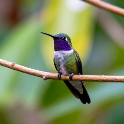 Caribbean Holidays, August Birdwatching, A vivid hummingbird perched on a tropical branch in a Caribbean garden, with soft morning light and lush foliage