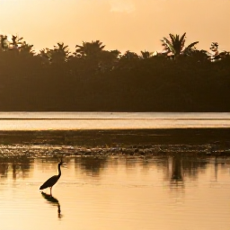 Caribbean Holidays, August Birdwatching, A wetland lagoon with herons, egrets and Caribbean birds at sunrise in the Dominican Republic