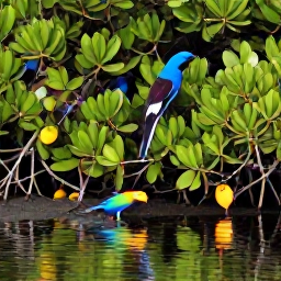 Caribbean Holidays, August Birdwatching, Colourful Caribbean birds feeding among mangroves beside a calm salt pond on Saint Martin