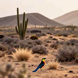 Caribbean Holidays, August Birdwatching, Colourful Caribbean birds in a dry Cura&ccedil;ao landscape at sunrise, with cacti, scrub and distant hills