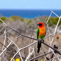 Caribbean Holidays, August Birdwatching, Colourful Caribbean birds perched in dry woodland and scrub on Antigua, with a distant blue sea