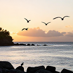 Caribbean Holidays, August Birdwatching, Quiet Saint Lucia coastal viewpoint at sunrise with seabirds flying over the Caribbean Sea