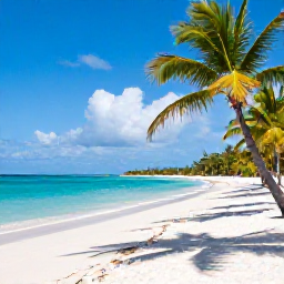 Caribbean Holidays, August Business Class, Turquoise Caribbean sea, white sand beach and palm trees on a sunny August morning