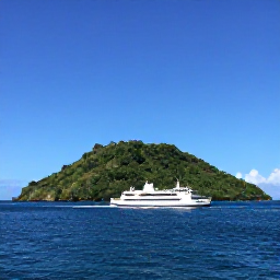 Caribbean Holidays, August Caribbean Holidays, Caribbean inter-island ferry travelling past lush islands beneath a clear blue sky