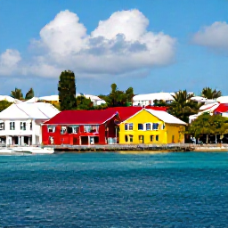 Caribbean Holidays, August City Breaks, Colourful historic waterfront and small boats in Christiansted, St Croix, under sunny Caribbean skies