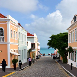 Caribbean Holidays, August City Breaks, Historic pastel buildings and cobbled streets in Charlotte Amalie, with harbour views and shoppers exploring in August