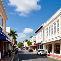 Caribbean Holidays, August City Breaks, Historic streets of Bridgetown, Barbados, with colonial architecture, local shops and pedestrians exploring the city